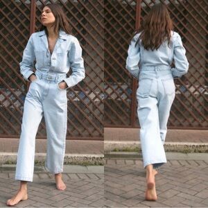 Zara Light Blue Wash Denim Jumpsuit Coveralls Size Small Blogger Favorite Chic